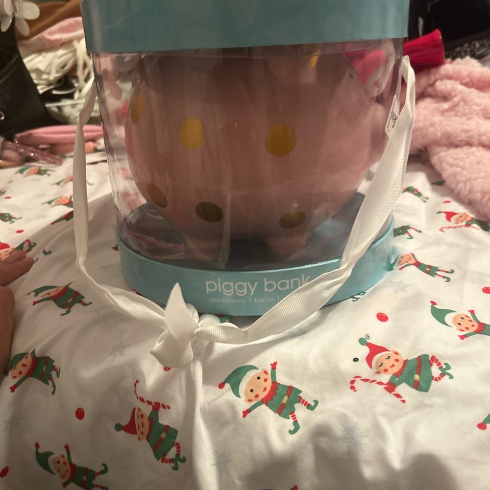 Piggy Bank with Gold Polka Dots